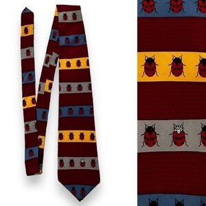 Vintage Brookville Tie 100 % silk Lucky Lady Bug Vicky Davis Novelty Print